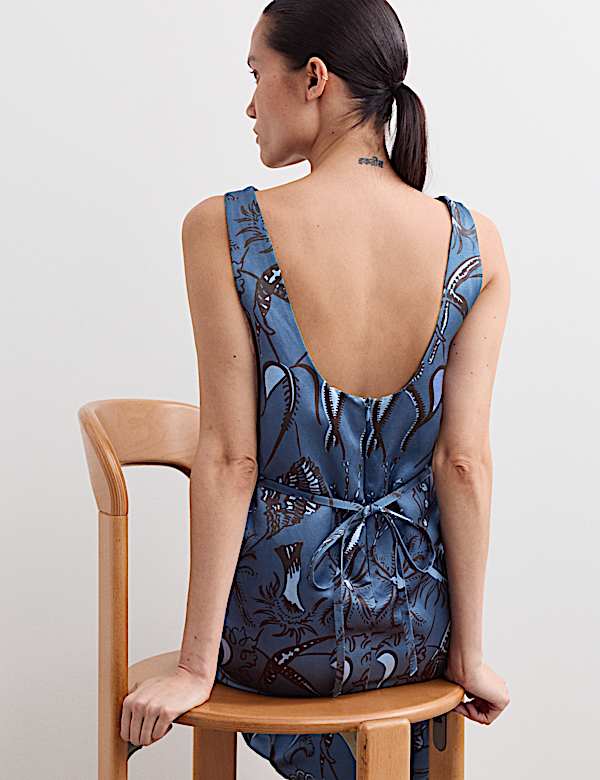 Sea Print Slash Neck Midi Column Dress - BE