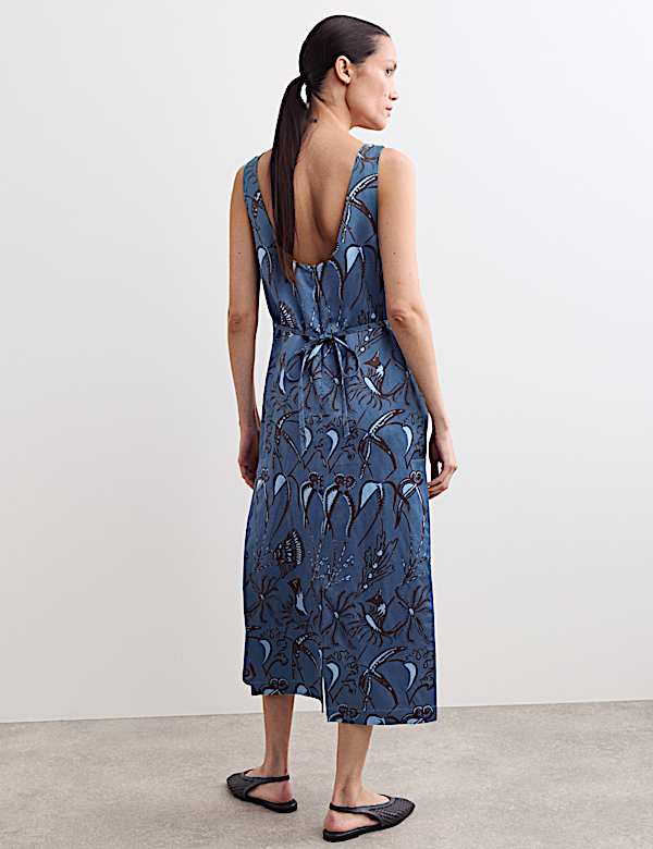 Sea Print Slash Neck Midi Column Dress - BE