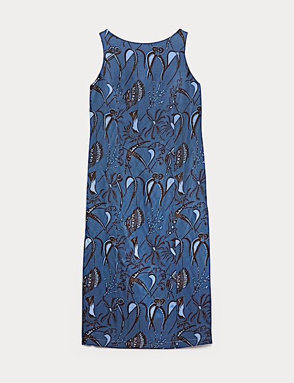 Sea Print Slash Neck Midi Column Dress - BE