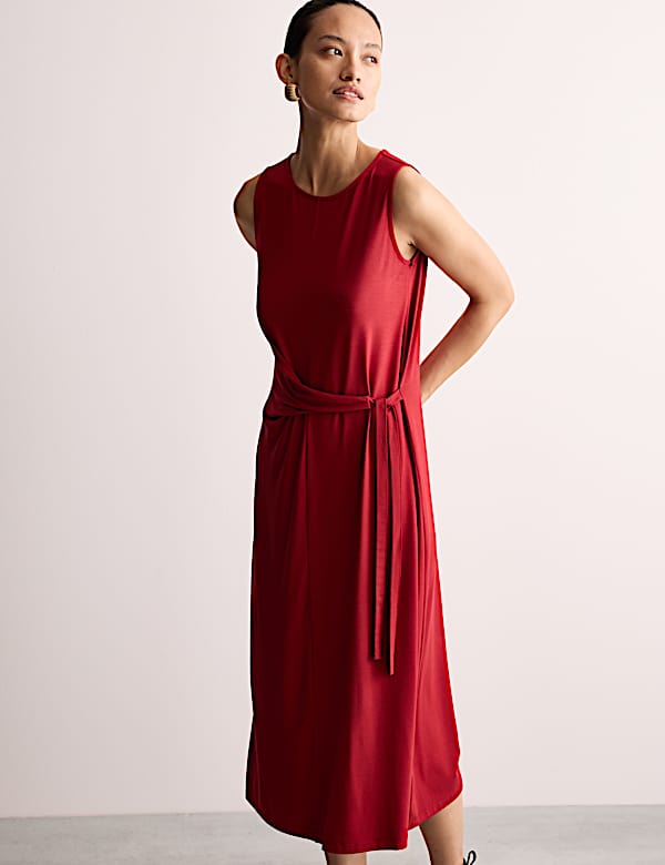 Robe midi en jersey à taille ajustée et nouée - CA