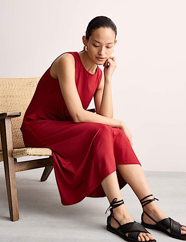 Robe midi en jersey à taille ajustée et nouée - CA