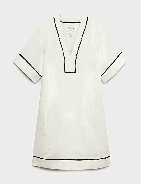 Pure Linen Relaxed V-Neck Knee Length Dress - IT