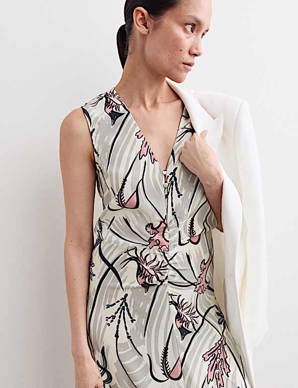 Pure Silk Floral V-Neck Maxi Column Dress - IT