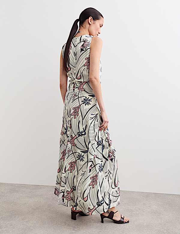 Pure Silk Floral V-Neck Maxi Column Dress - IT