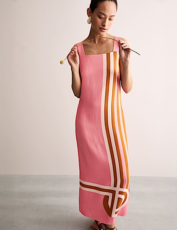 Printed Square Neck Midi Column Dress - GR