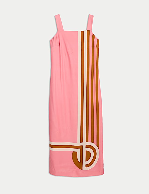 Μίντι εμπριμέ ίσιο φόρεμα με τετράγωνη λαιμόκοψη - GR