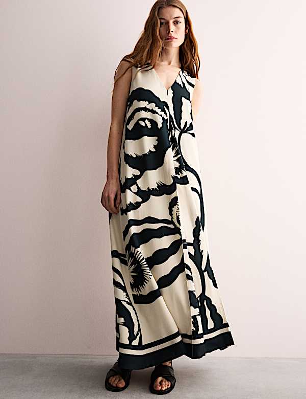 Midi-kolomjurk met V-hals en bloemmotief - BE