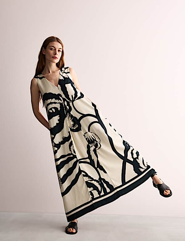 Midi-kolomjurk met V-hals en bloemmotief - BE