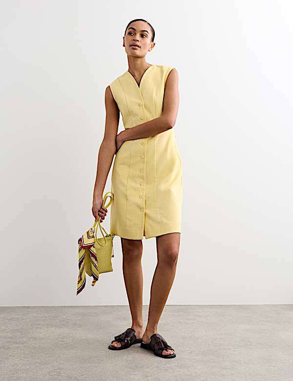 sachin and babi light blue dress Cotton Blend V-Neck Knee Length Shift Dress | YELLOW | Dresses