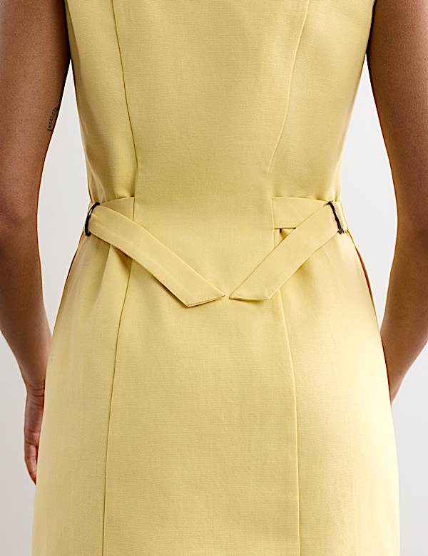 Vestido recto por la rodilla de cuello en pico de mezcla de algod&oacute;n - ES