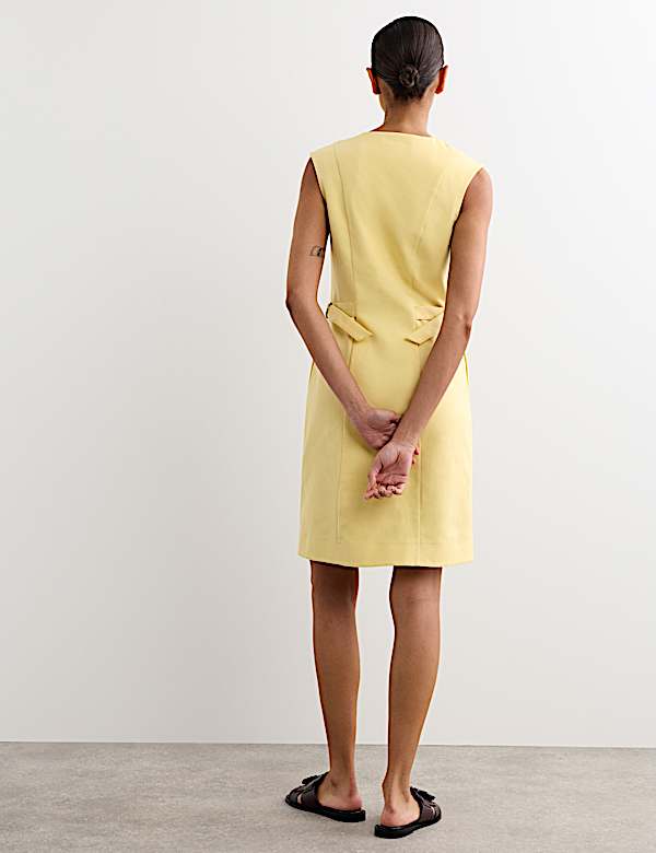 Vestido recto por la rodilla de cuello en pico de mezcla de algod&oacute;n - ES