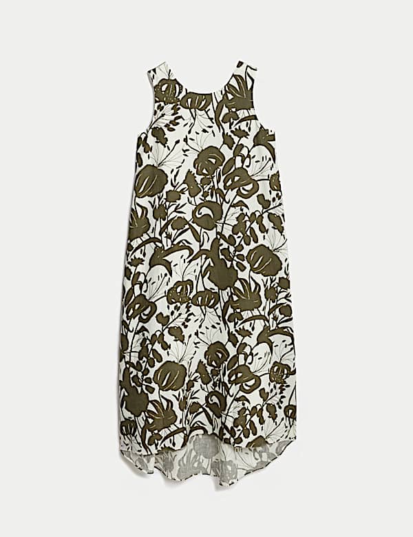 Robe midi style tube 100&nbsp;% lin &agrave; col rond et motif fleuri - CA