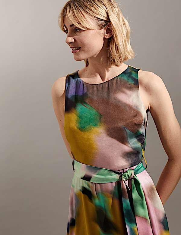 Robe midi en cupro &agrave; taille ajust&eacute;e avec imprim&eacute; - CA