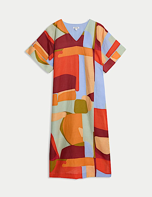 Vestido recto maxi en lino de bloques de color - ES