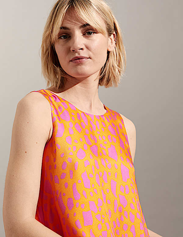 Gesmokte midi-jurk van zuiver zijde met dierenprint - BE