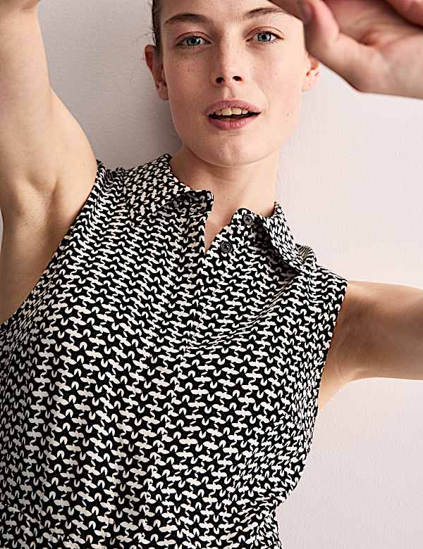 Pure Silk Geometric Midi Skater Dress - GR