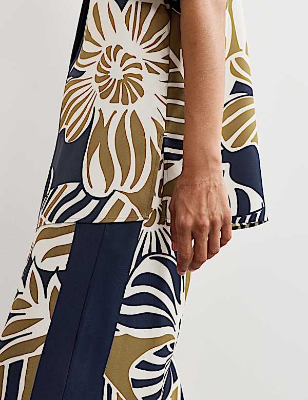 Chemise coupe décontracté à col rond avec imprimé feuille - FR