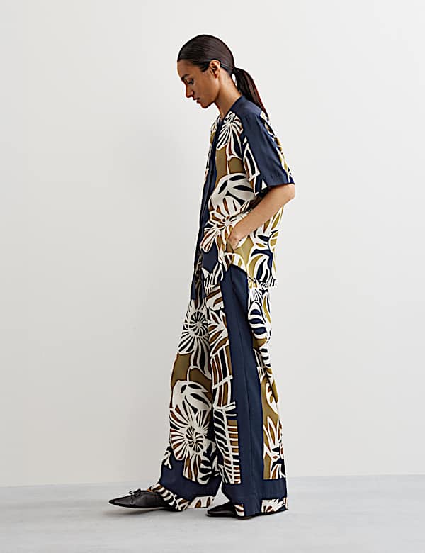 Chemise coupe décontracté à col rond avec imprimé feuille - FR