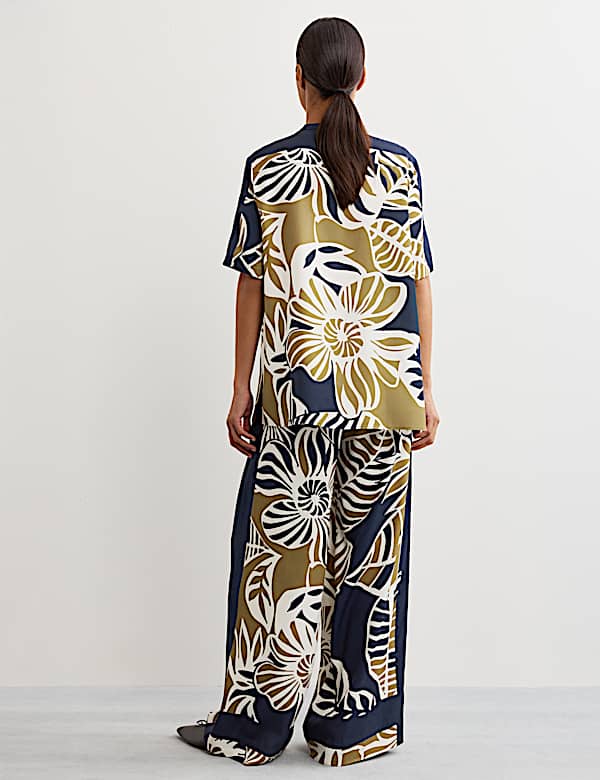 Chemise coupe décontracté à col rond avec imprimé feuille - FR