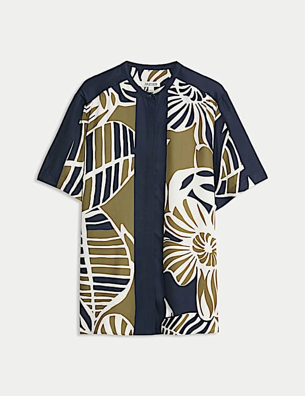 Chemise coupe décontracté à col rond avec imprimé feuille - FR