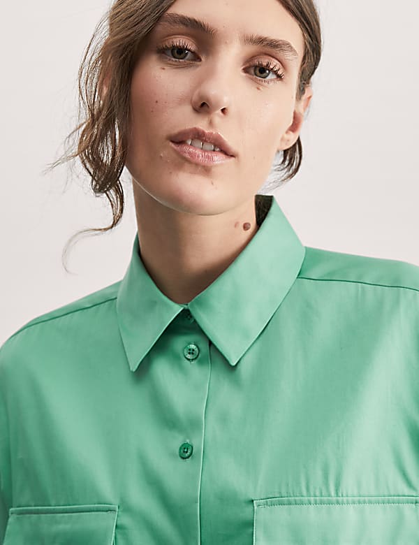 Pure Cotton Collared Relaxed Utility Shirt - GR