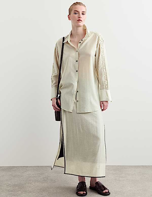 Lyocell Rich Sheer Striped Shirt - NL