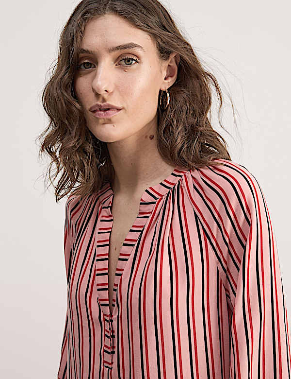 Pure Lyocell™ Striped V-Neck Blouse - ID