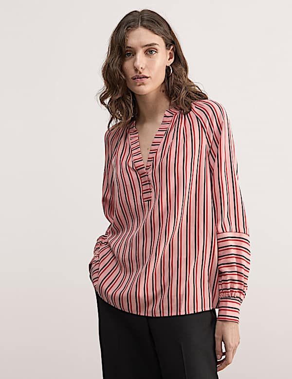 Pure Lyocell™ Striped V-Neck Blouse - ID