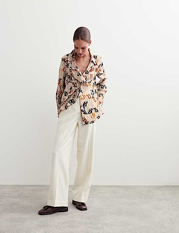 Pure Silk Leaf Print Ruffle Top - GR
