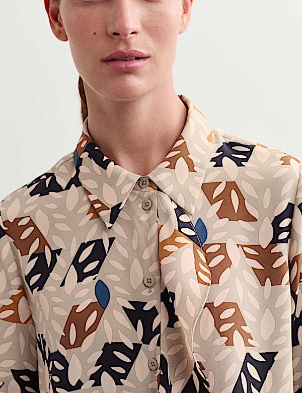 Τοπ με βολάν με σχέδιο με φύλλα από 100% μετάξι - GR