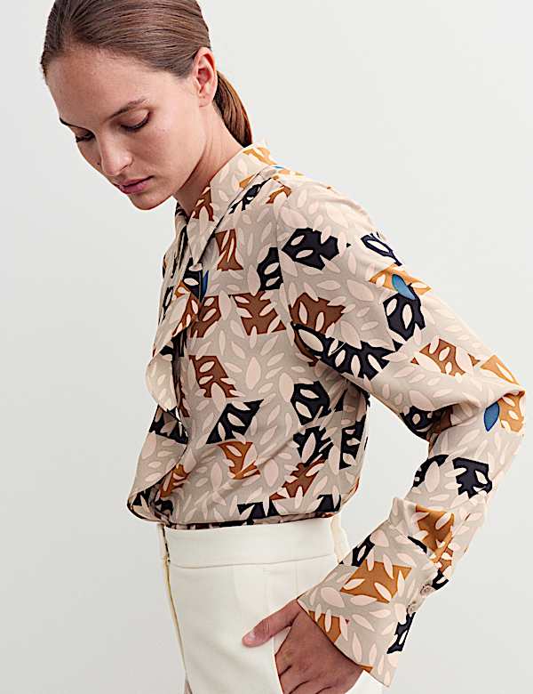 Τοπ με βολάν με σχέδιο με φύλλα από 100% μετάξι - GR