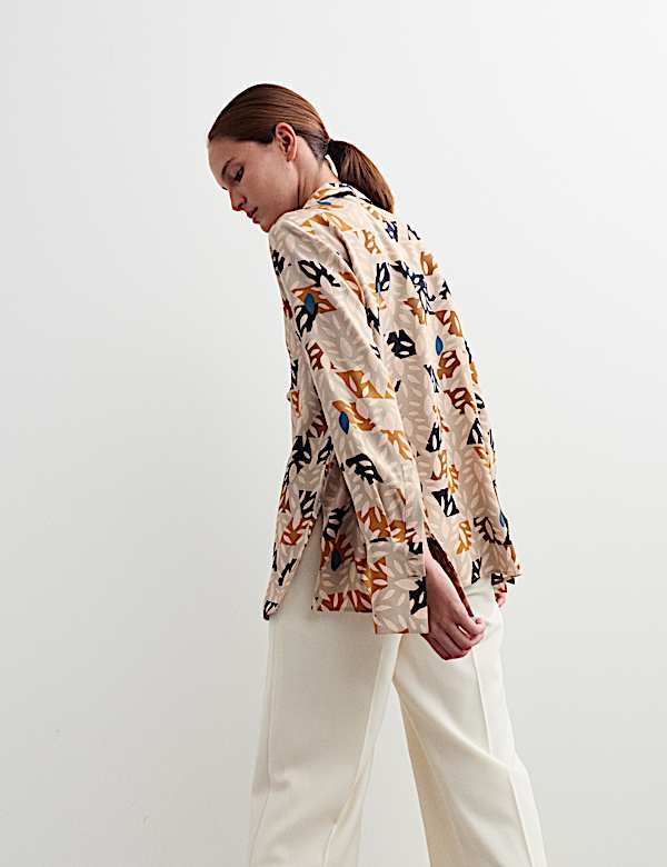 Τοπ με βολάν με σχέδιο με φύλλα από 100% μετάξι - GR