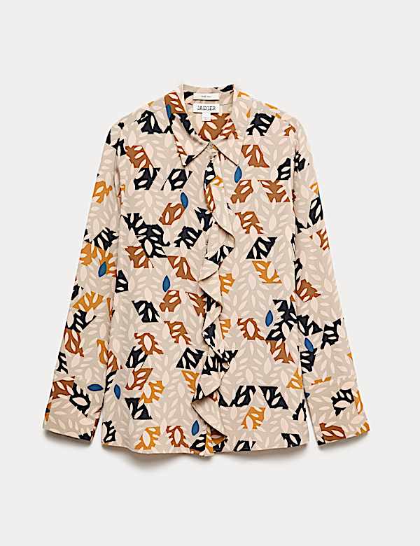 Τοπ με βολάν με σχέδιο με φύλλα από 100% μετάξι - GR