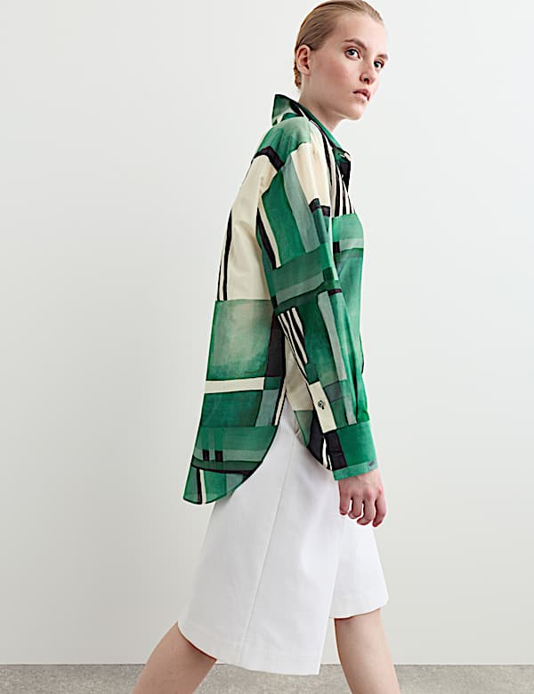 Chemise en soie m&eacute;lang&eacute;e coton &agrave; motif g&eacute;om&eacute;trique - CH