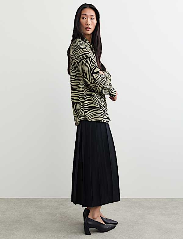 Jacquard Printed Tie Neck Blouse - CA