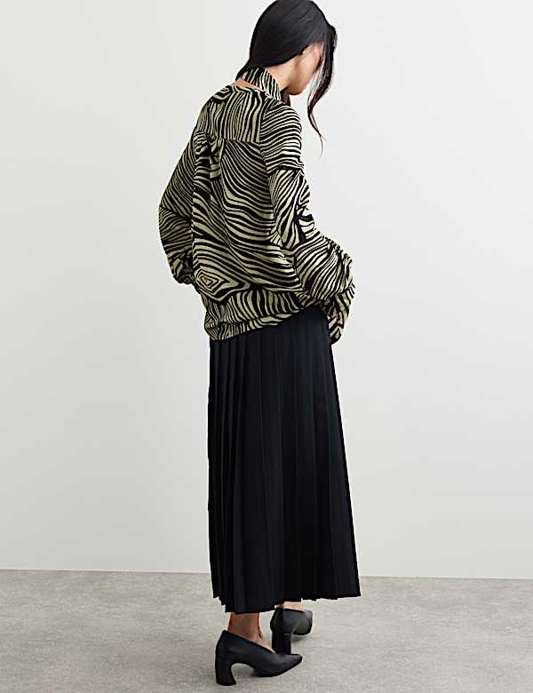 Jacquard Printed Tie Neck Blouse - CA