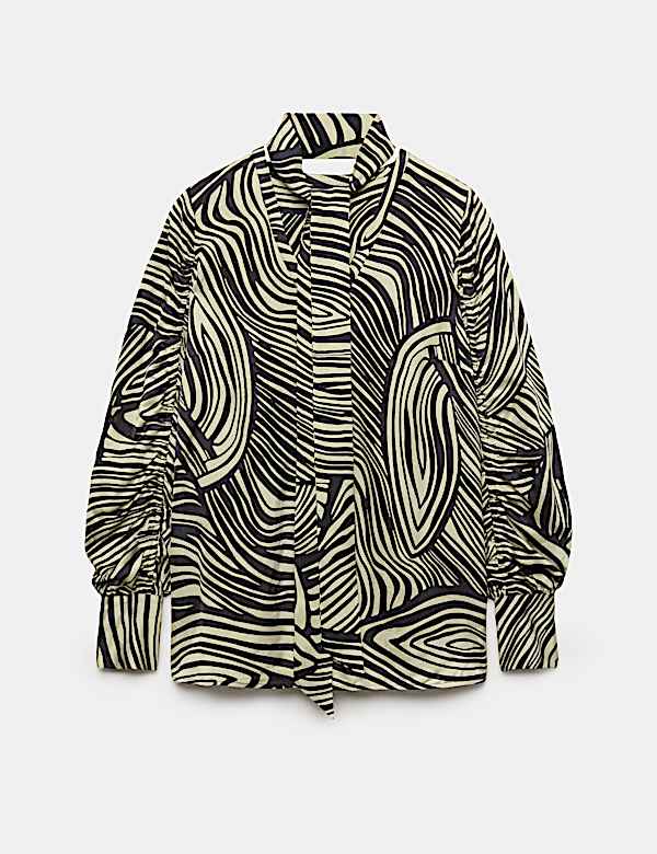 Jacquard Printed Tie Neck Blouse - CA