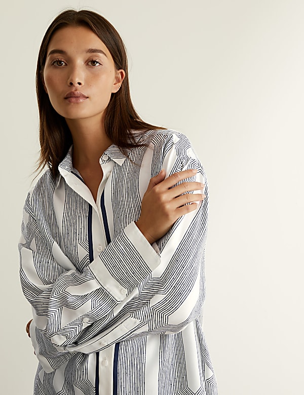 Pure Silk Printed Relaxed Long Sleeve Shirt