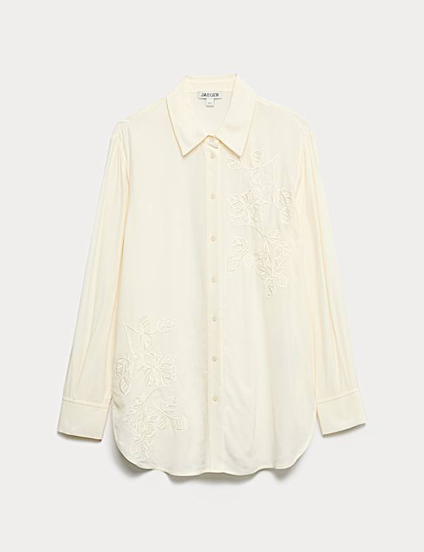 Longline Embroidered Collared Button Through Shirt - NL