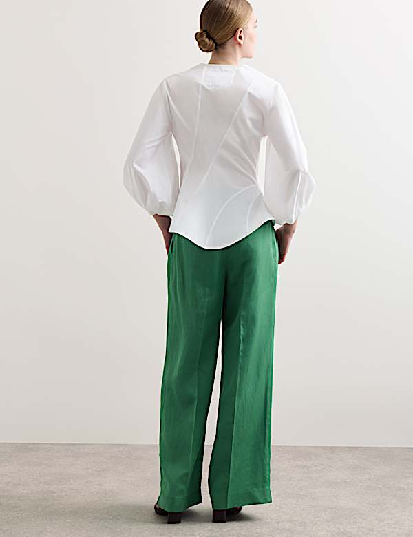 Zuiver katoenen blouse met knoopsluiting en V-hals - NL
