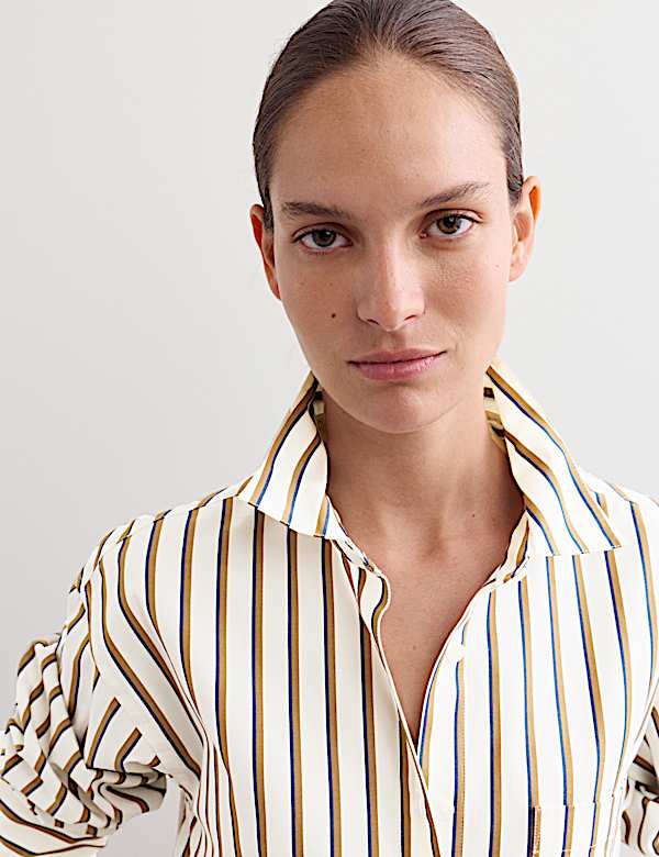 Pure Cotton Striped Oversized Shirt - AU