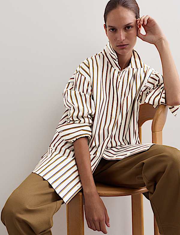 Pure Cotton Striped Oversized Shirt - AU