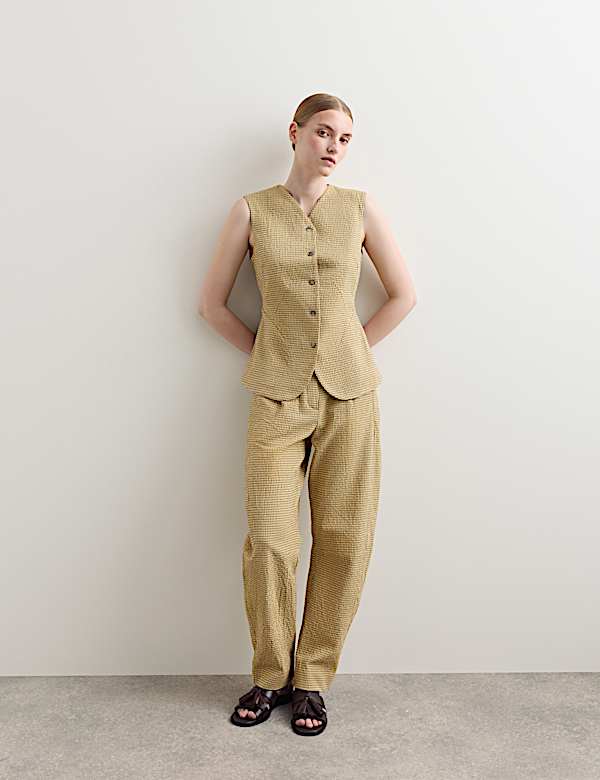 Cotton Rich Checked Seersucker Waistcoat - IT
