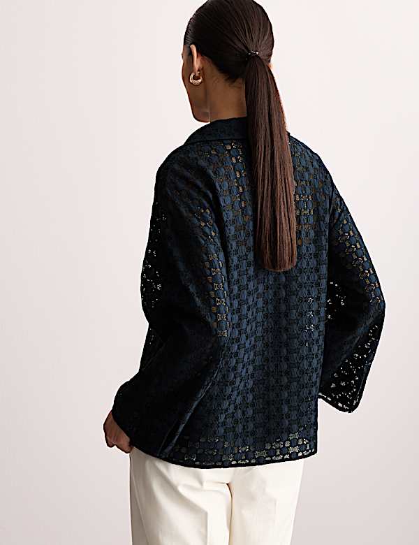 Top en coton mélangé à boutons-pression et dentelle géométrique - FR