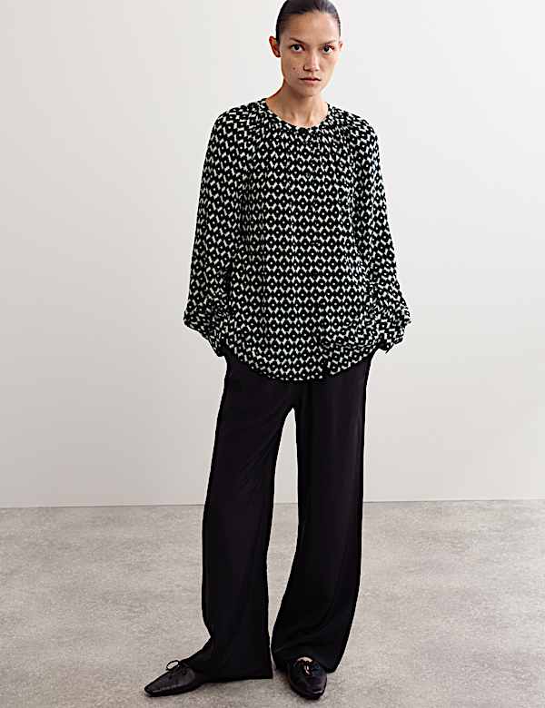 Blouse met knoopsluiting en geometrisch motief - NL