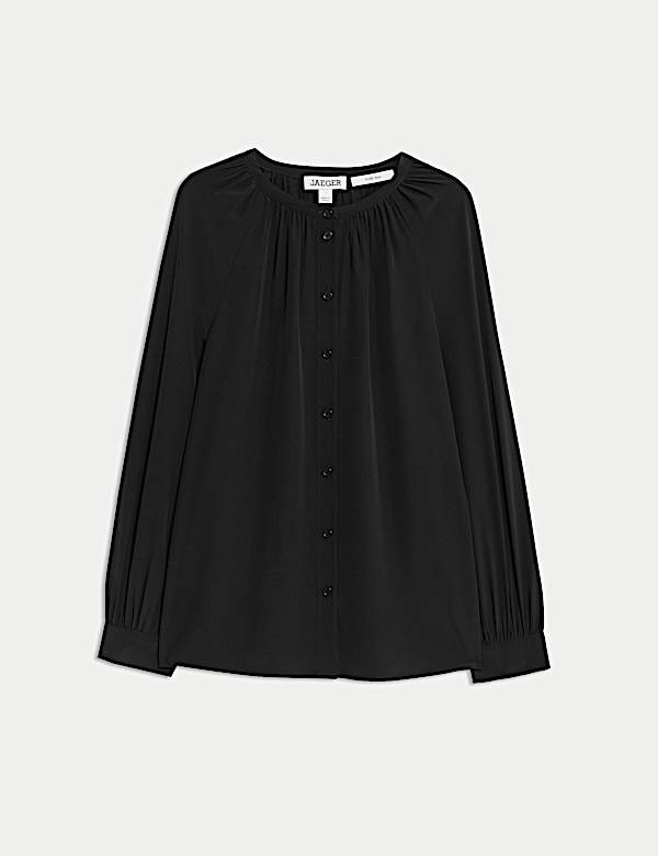 Τοπ με κουμπιά σε όλο το μήκος και σούρες στη λαιμόκοψη από 100% μετάξι - GR