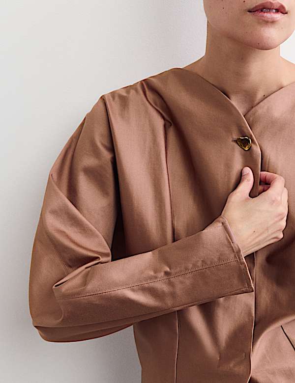 Top plissé en coton à col en V et fermeture boutonnée - FR