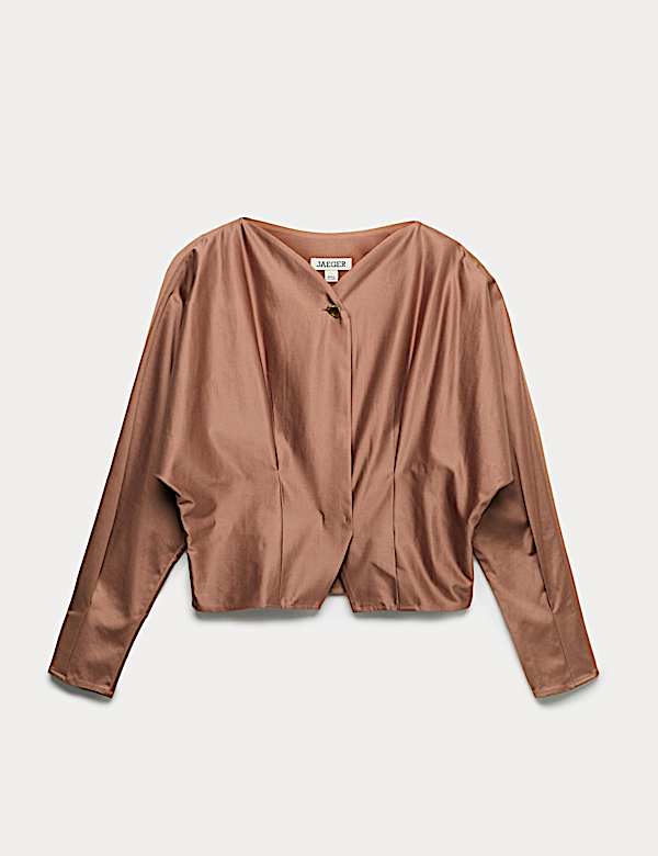 Top plissé en coton à col en V et fermeture boutonnée - FR