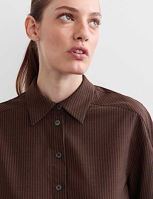 Wool Rich Pinstripe Collared Shirt - AU