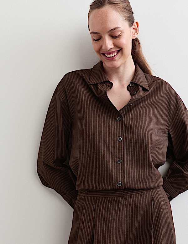 Wool Rich Pinstripe Collared Shirt - AU